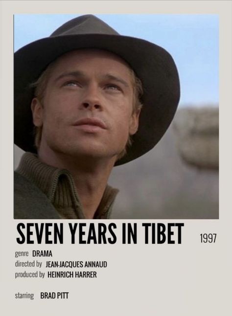 Brad Pitt Movies List, Seven Years In Tibet, Brad Pitt Movies, Movie Recs, Movie 2024, Indie Movie Posters, Movie Ideas, Most Paused Movie Scenes, Polaroid Poster