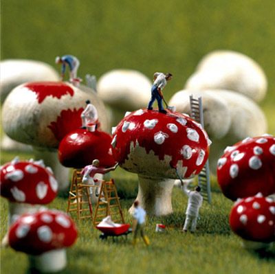 Little People – A Tiny Street Art Project - Street Photography by Slinkachu Miniature People, Photo Macro, Miniature Photography, White Mushrooms, Tiny World, The Mushroom, Mini Things, Foto Art, Miniature Art