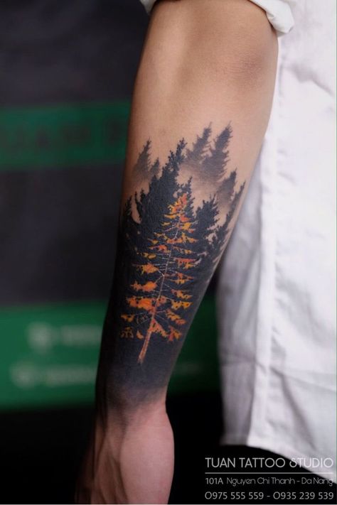 Forest Tattoo For Men, Forest Arm Tattoo, Men Tattoo Sleeve, Forest Tattoo Ideas, Mountain Sleeve Tattoo, Forest Tattoo Sleeve, Forest Forearm Tattoo, Tree Sleeve Tattoo, Tree Tattoo Forearm