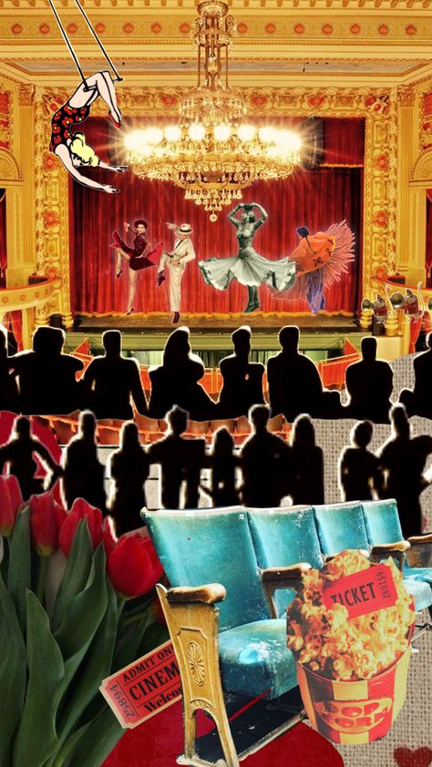 Theatre Collage Aesthetic, Theatre Moodboard, Theater Videos, Vintage Theater Aesthetic, Theater Collage, Teatro Aesthetic, Theatre Collage, Dance Collage, Theatre Academia