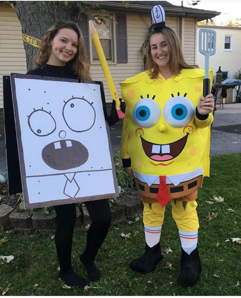 Doodle Bob and pencil made by me. My daughter wanted to be this for halloween and her friend bought her costume. Super easy to make. My daughter bought a black morph suit to wear under it. Doodlebob Costume Diy, Doodle Bob Halloween Costume, Doodle Bob Costume, Doodlebob Costume, Black Morph Suit, Spongebob Costumes, Morph Suit, Doodle Bob, Spongebob Halloween