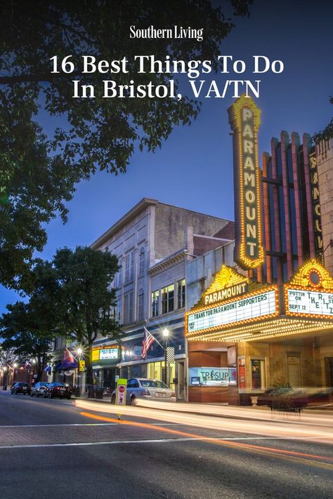 About 40 minutes north of Johnson City, Tennessee, sits Bristol, a charming little town that's split between two states. The Virginia-Tennessee state line cuts right horizontally across Bristol’s main thoroughfare, called State Street, allowing both states to claim it as their own. But there’s no denying Bristol knows exactly where it stands: This small mountain city is as essential to country music—if not more so—as its more famous sister city, Nashville. #southern #travel #tennessee #virginia #southernthings Travel Tennessee, Bristol Virginia, Bristol Tennessee, Southern Road Trips, Johnson City Tennessee, Famous Sisters, Southern Travel, Southern States, Mountain City