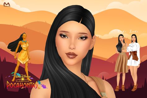 The Sims 4 Disney Princess Cc, Disney Princess Challenge, Pocahontas Disney, Sims Characters, Disney Challenge, Disney Pocahontas, Sims4 Cc, Pat Mcgrath, Cc Sims