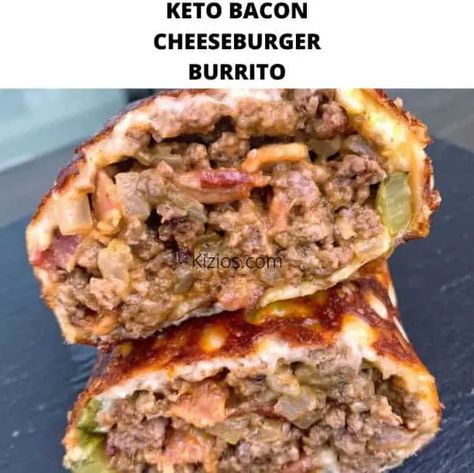 Cheeseburger Burrito, Keto Bacon Cheeseburger, Burrito Ingredients, Keto Bacon, Supreme Pizza, Keto Beef, Free Keto Meal Plan, Burritos Recipe, Starting Keto Diet