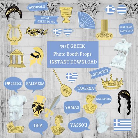 Greece Themed Party, Photobooth Sign, Photo Booth Printables, Party Palette, Event Photo Booth, Photobooth Props Printable, Printable Photo Props, Booth Props, Diy Template