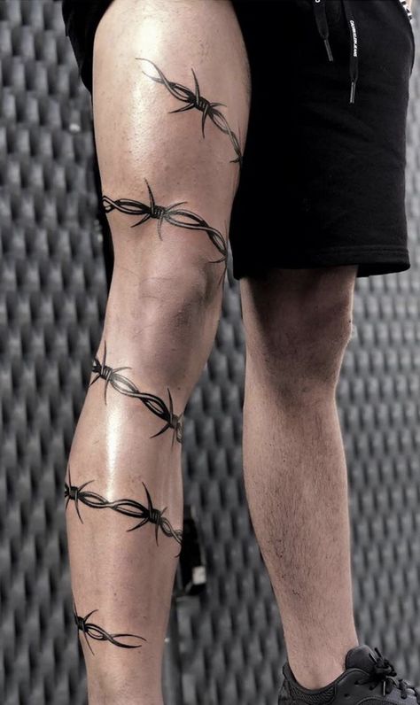 Wrapped Tattoo, Barbed Wire Tattoo, Thigh Tattoo Men, Wire Tattoo, Thorn Tattoo, Barbed Wire Tattoos, Chain Tattoo, Wrap Tattoo, London Tattoo