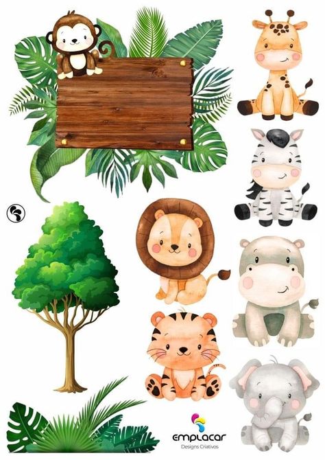 Safari Topper, Safari Animals Cake, Rapunzel Cake Topper, Safari Cake Topper, Festa Moana Baby, Safari Animals Birthday, Baby Animal Drawings, Jungle Theme Birthday, Jungle Cake