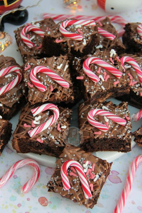 Candy Cane Brownies! Candy Cane Brownies, Nutella Rice Krispie Treats, Candy Cane Dessert, Candy Cane Recipe, Lemon Meringue Cheesecake, Janes Patisserie, Christmas Brownies, Blondies Recipe, Brownies Recipe