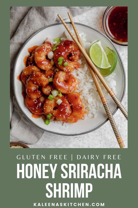 These tender shrimp are topped with a sweet honey and spicy sriracha sauce to make the perfect honey sriracha glaze. Siracha Shrimp, Easy Shrimp Dinner Recipes, Honey Sriracha Shrimp, Shrimp Dinner Recipes, Sriracha Shrimp, Lemon Pepper Shrimp, Shrimp Skewer Recipes, Sweet And Spicy Shrimp, Honey Sriracha Sauce