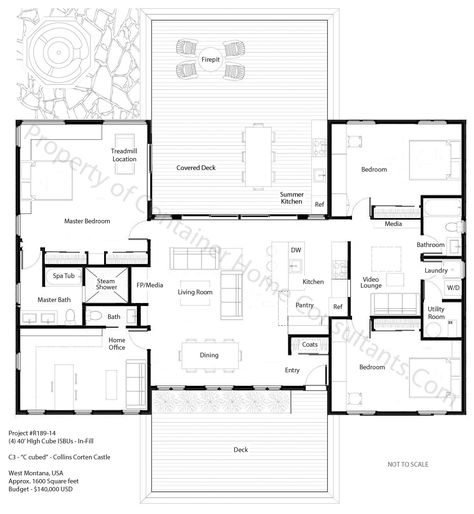 H shaped container home plan U Shaped Houses, Shipping Container Home Designs, Shipping Container House Plans, Container Buildings, Metal House, Building A Container Home, Floor Plan 4 Bedroom, Container House Plans, Shipping Container House