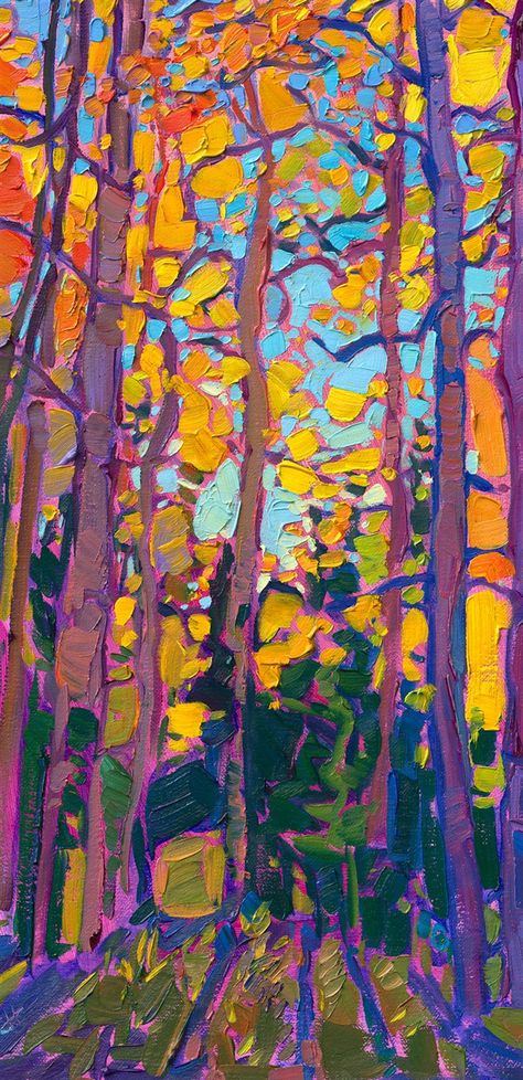 Fauvist Art, Tree Oil Painting, American Impressionism, Aspen Tree, Erin Hanson, Contemporary Impressionism, Modern Impressionism, Aspen Trees, Impressionism Painting