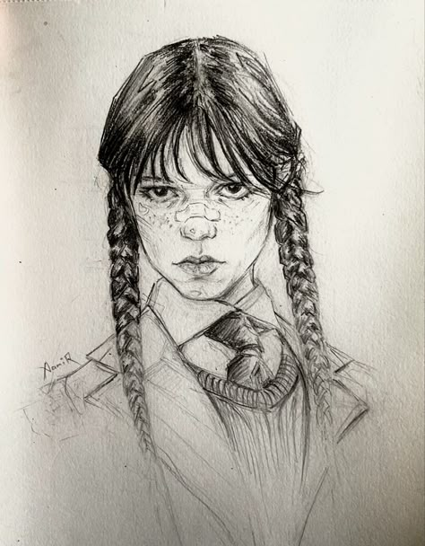 Wednesday Addams Pencil Sketch, Wednesday Drawing, Charcoal Artwork, Sketch Ink, The Addams Family, Portrait Sketches, Ink Sketch, My Sketchbook, Addams Family