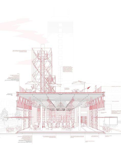 Sectional Perspective, Red Architecture, Industry Architecture, Perspective Drawing Architecture, Architecture Portfolio Design, Architecture Panel, Conceptual Architecture, Architecture Sketchbook, Architecture Design Drawing