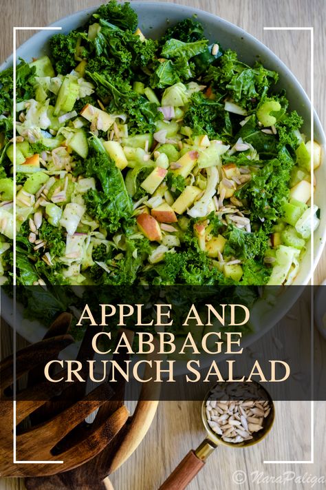 Crunch into Freshness: Elevate Your Salad Game with this Apple and Cabbage Delight! This vibrant Apple and Cabbage Crunch Salad is a symphony of flavors and textures that will tantalize your taste buds. It combines the hearty crunch of green cabbage with the earthy, robust notes of kale, all balanced by the sweet, crisp bite of fresh apples. Vegan Lettuce Salad, Kale And Cabbage Recipes, Salads With Cabbage, Green Cabbage Salad, Cabbage Crunch Salad, Salad Master Recipes, Salad Master, Green Apple Salad, Crunch Salad