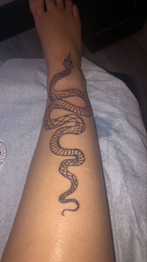 Line work, snake tattoo, non-realistic, snake tattoo ideas, m Line Work Snake Tattoo, Snake Tattoo Leg, Snake Leg Tattoo, Shine Tattoo, Snake Tattoo Ideas, Tattoo Leg, Tattoo Color, Leg Tattoo, Line Work Tattoo