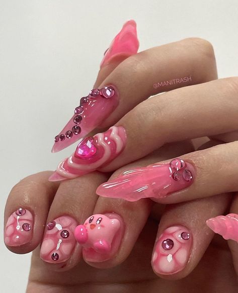 Kawaii Charm Nails, Uñas Aesthetic, Grunge Nails, Crazy Nails, Soft Nails, Kawaii Nails, Fire Nails, Funky Nails, Pretty Acrylic Nails