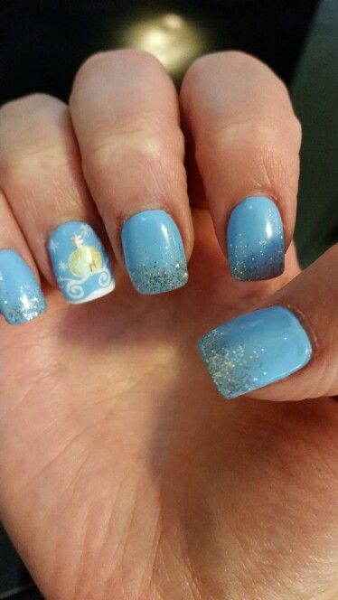 My Cinderella/Disney nails. All handpainted! Short Painted Nails, Disney Fairy Godmother, Nails January, Cinderella Disney, Disney Bounding, Disney Fairy, Painted Nails, Disney Nails, Nails 2024