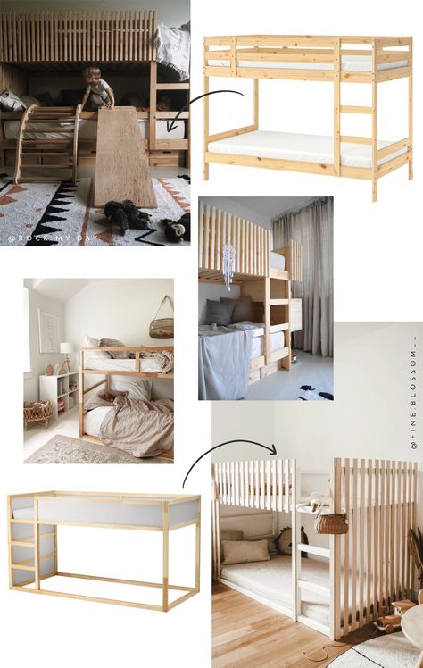 Ikea Kura Bed Hack For Two, Toddler Beds Together, Ikea Mydal Bed Hack, Kura Bed Hack House, Kura Bed Dinosaur, Mydal Bed Hack, Ikea Kura Two Beds, Mydal Ikea Hack Bed Ideas, Diy Ikea Kura Bed