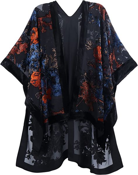 Ceremonial Clothing, Floral Kimono Cardigan, Cardigan Shawl, Velvet Cardigan, Tank Top And Shorts, Kimono Floral, Cardigan Kimono, Velvet Kimono, Burnout Velvet