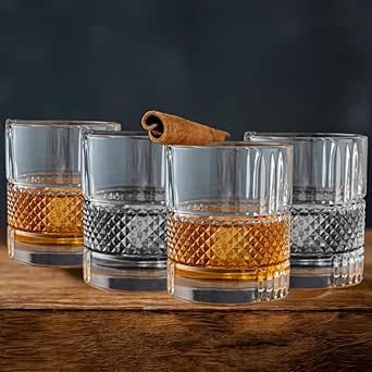 LEMONSODA Premium Double Rocks Vintage Whiskey Tumblers - Uniquely Designed Vintage Style Glass Whiskey Neat, Vintage Whiskey, Whiskey Glasses Set, Whisky Tumbler, Vintage Drinking Glasses, Whiskey Lover Gifts, Whiskey Tumbler, Cocktail Mix, Whiskey Glass