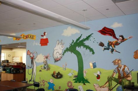 Elementary Library Wall Murals, Reading Mural, Book Mural, Library Murals, Hallway Mural, Library Makeover, Library Mural, Auction Decor, Library Decorations