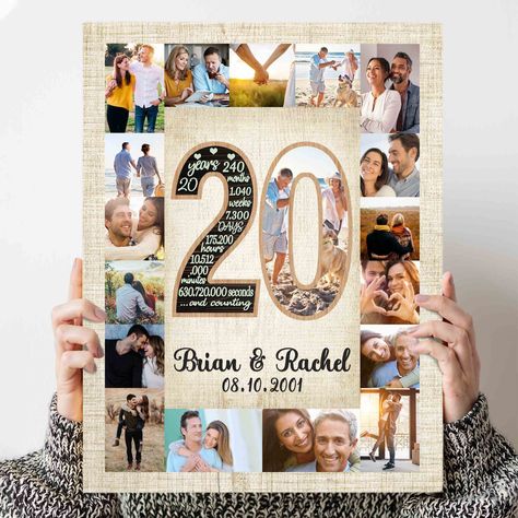 20 Year Anniversary Gifts for Couples, Custom Number Photo 20 Year Marriage Anniversary Gift, 20th Anniversary Ideas NOTE: Please send your photos via our email: support@magicexhalation.com and include your order number so that we can design for you as soon as possible. 20 years together is not a small number, it's almost a third of a person's life. You and he have been together for 20 years with many happy and sad memories. Surprise your other half on this memorable anniversary with a personali Gift Ideas For Parents Anniversary Diy, Decoration Ideas For 25th Wedding Anniversary, Photo Frame For Anniversary Gift, 25th Anniversary Photo Frame, Happy Anniversary Gifts For Couple, 25 Th Anniversary Gift Ideas, Anniversary Canvas Ideas, 25th Wedding Anniversary Gift Ideas For Parents, Wedding Anniversary Frame Ideas