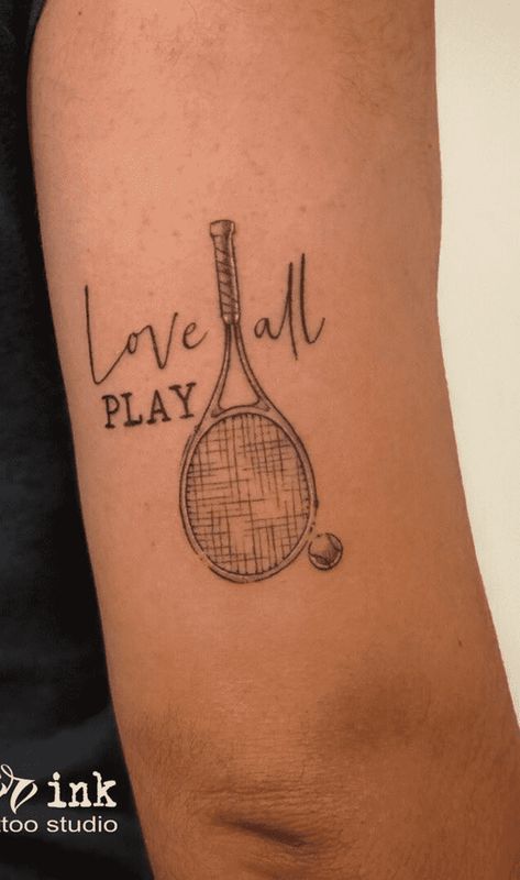 Tennis Tattoo Design Images (Tennis Ink Design Ideas) Tennis Racket Tattoo, Tennis Tattoo Ideas, Tennis Tattoo, Basketball Tattoos, Chef Tattoo, Father Daughter Tattoos, Sport Tattoos, Tennis Posters, Cactus Tattoo