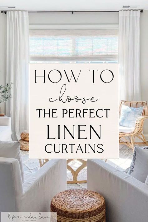 Linen Curtains Bedroom, Linen Curtains Living Room, Curtains Over Blinds, Life On Cedar Lane, Perfect Curtains, White Curtains Living Room, Sheer Curtains Bedroom, Sheers Curtains Living Room, Ideal Living Room