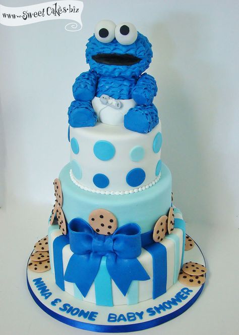 Baby Cookie Monster, Cookie Monster Birthday Party, Monster Baby Showers, Baby Cookie, Cookie Monster Cake, Cookie Monster Party, Cookie Monster Birthday, Cakes And Cookies, Baby Shower Cakes For Boys