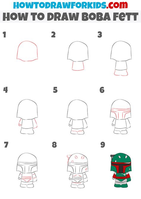 how to draw boba fett step by step How To Draw Star Wars Step By Step, Directive Drawing, Easy Cartoon Characters, Easy Drawing Tutorial, Activities For Girls, Star Wars Drawings, Baby Drawing, Elementary Art Projects, Drawing Tutorial Easy