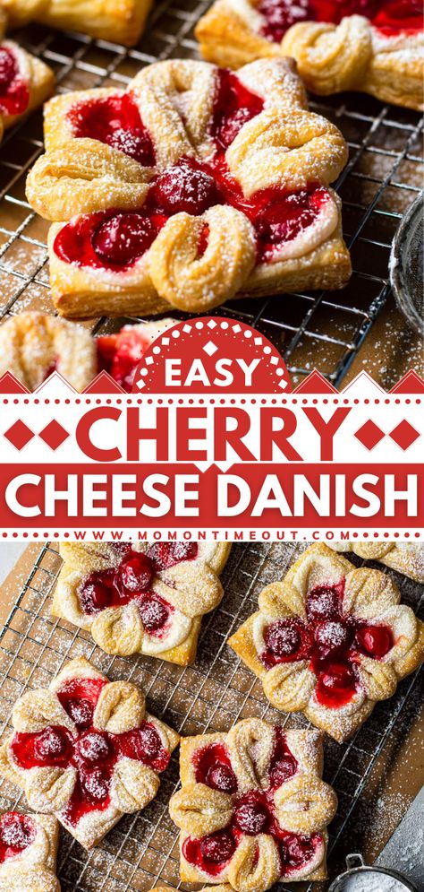 Christmas Breakfast Pastry, Breakfast Danish Easy, Christmas Breakfast Pastries, Easy Breakfast Pastries, Easy Danish Recipe, Cherry Cheese Danish Recipe, Cherry Danish Recipe, Cherry Cheese Danish, Christmas Danish