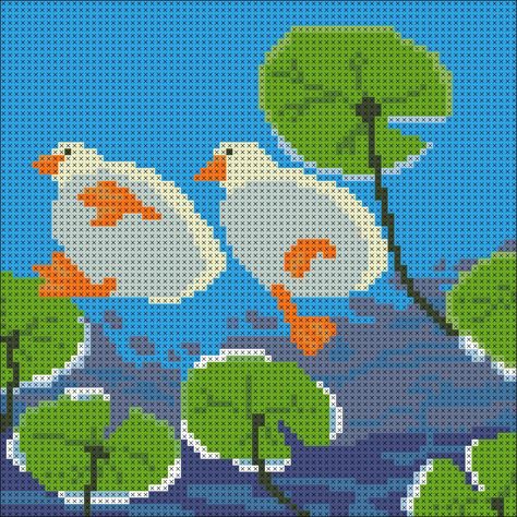 Cross Stitch Duck Pattern, Round Cross Stitch Pattern, Studio Ghibli Cross Stitch Pattern, Cool Cross Stitch Patterns, Duck Cross Stitch Pattern, Cross Stitch Patterns Easy, Crochet Pixel Art, Cute Cross Stitch Patterns, Duck Cross Stitch