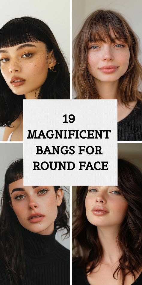 Discover 19 perfect bangs for round faces that will enhance your natural beauty! These styles are designed to balance and complement your features, giving you a chic and polished look. Whether you prefer subtle fringes or bold bangs, these options are ideal for you. Bangs For Rounded Face, Wide Round Face Hairstyles, French Hairstyles Round Face, Round Face Fringe Bangs, Round Bangs Long Hair, Perfect Bangs For Round Face, Grunge Hairstyles For Round Face, Bangs In Round Face, Round Face Fringe Hairstyles