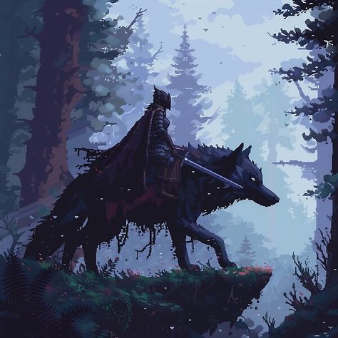 Wolf Knight Pixel Fantasy Forest 8-Bit Retro by Kaos-Bit | Redbubble Wolf Collage, Wolf Pixel Art, Wolf Knight, Deep Photos, 8 Bit Art, Dark Fantasy Artwork, 8bit Art, Fantasy Forest, Knight Art