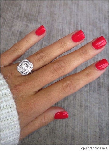 short red gel nails with an amazing ring | via WordPress bit… | Flickr Short Red Nails, Pedicure Gel, Red Gel Nails, 2019 Nails, Red Manicure, Summer Designs, Manicure Gel, Nail Art Designs Summer, Gel Nail Colors