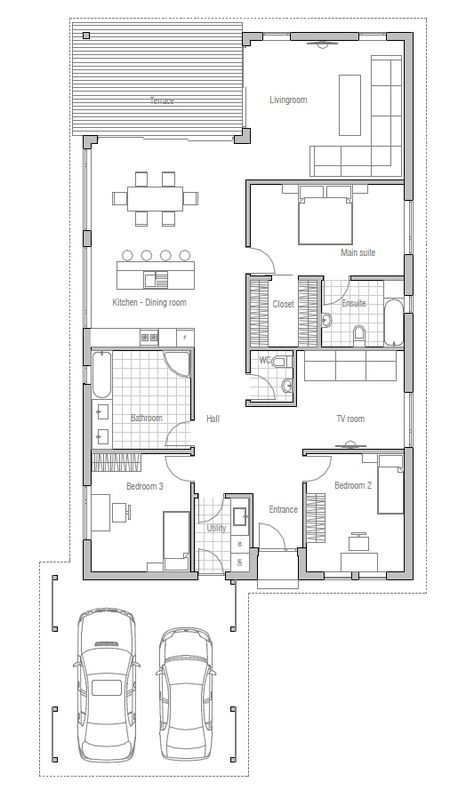 Small House Plan OZ71, Modern Architecture, 1 floor house plan, 1679 Sq. Ft. Has a minimalist exterior look but includes most of what I want in a house. Would prefer a bigger, covered front porch. 120m2 House Plan, Modern Courtyard House, Tiny Modern House Plans, One Floor House Plans, House Design Modern, Modern Courtyard, Modern House Floor Plans, Small House Design Exterior, Courtyard House Plans