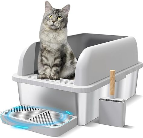 Amazon.com : Suzzipaws Enclosed Stainless Steel Cat Litter Box with Lid Extra Large Litter Box for Big Cats XL Metal Litter Pan Tray with High Wall Sides Enclosure, Non-Sticky, Anti-Leakage, Easy Cleaning : Pet Supplies High Sided Litter Box, Cleaning Litter Box, Cat Litter Box Enclosure, Cat Litter Tray, Litter Box Enclosure, Litter Mat, Cat Toilet, Litter Tray, Cat Box