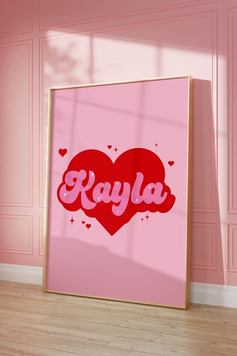 Custom Retro Name Poster Personalised Red Heart Name Print Custom Girl Name Poster Custom Funky Name Print Cute Girls Bedroom Decor by PinkVanillaDesign on Etsy Brand Painting Ideas, Pink Aesthetic Painting Ideas, Red Themed Bedroom, Pink And Red Room, Red And Pink Bedroom, Pink And Red Bedroom, Updated Closet, Pink Girls Bedroom, Bedroom Preppy