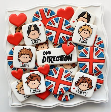 One Direction Cookies One Direction Party, One Direction Birthday, One Direction Cakes, Harry Styles Birthday, One Direction Cake, Cookies Decorated, Cute Cookies, Cookie Art, Icing Cookies