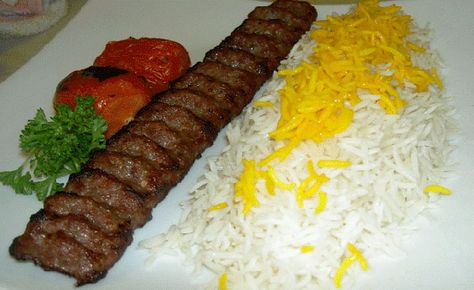 Chullu Kabab recipe is the national dish of Iran. The meal is simple, consisting of steamed, saffron Persian rice and kabab, of which there are several..... Chelo Kebab, Kebab Skewers, Iranian Food, National Dish, Western Food, Persian Food, English Food, Middle Eastern Recipes, Arabic Food