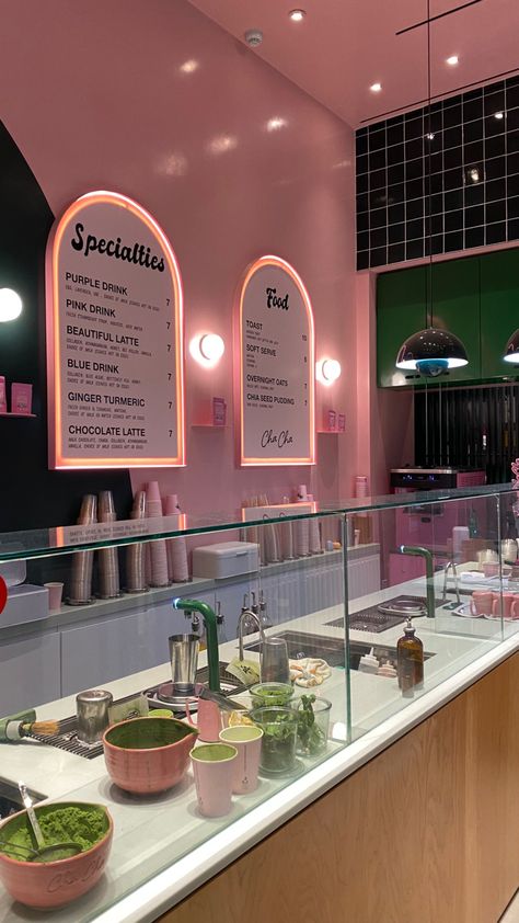 #aesthetic #aesthetictumblr #aestheticcafe #matcha #matchalatte #pink #pinkcore Matcha Cafe Aesthetic, Matcha Business, Store Moodboard, Matcha Bar, Matcha Bars, Matcha Cafe, Purple Drinks, Ice Cream Business, Blue Drinks