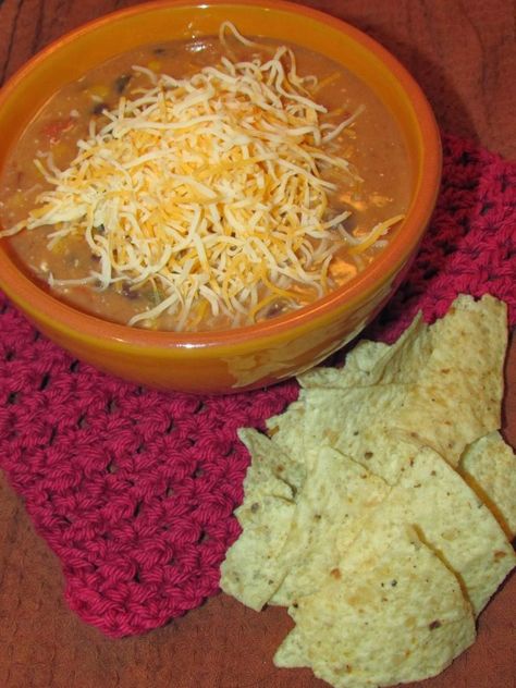 Dollar General Crock-Pot Challenge: Cheesy Enchilada Soup - For the Love of Food Dollar General Meals, Cheesy Bean Dip, Cheesy Enchiladas, Cooking Challenge, Enchilada Soup, Bean Dip, Low Sodium Chicken Broth, Fresh Meat, Frugal Meals