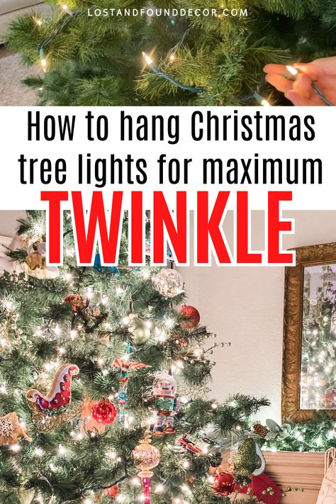 Multi Colored Tree Lights, Curtain Lights On Christmas Tree, How To Decorate Hanging Lights For Christmas, How Many Lights For 7ft Tree, Stringing Lights On A Christmas Tree, How To Hang Christmas Lights On Tree, Christmas Tree Hacks Tips, How To String Christmas Lights On Tree, How To Add Lights To Christmas Tree