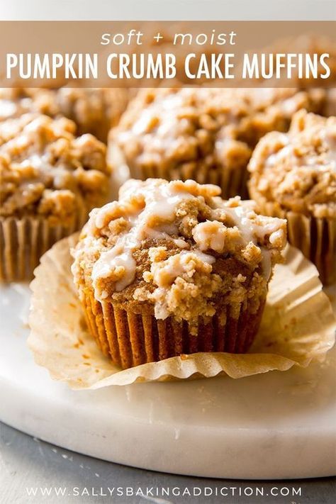 Pumpkin Crumb Cake, Homemade Pumpkin Muffins, Best Pumpkin Muffins, Crumb Cake Muffins, Maple Icing, Crumb Muffins, Pumpkin Muffin Recipes, Cake Muffins, Sally's Baking