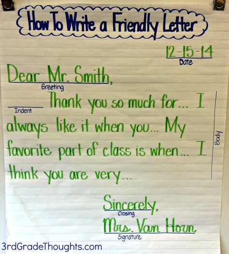 Lessons, ideas, resources, and more for your third grade classroom. Teaching Letter Writing, Classroom Kindness, Friendly Letter Template, Friendly Letter Writing, Thank You Letter Template, Letter Writing Template, 3rd Grade Writing, 2nd Grade Writing, Writing Anchor Charts