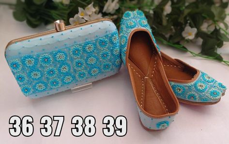 *_Catalogue no.1_* *_*Collection of Embroidered* *Combo*_ *( _Ethnic Punjabi Jutti* *+ Matching Clutch* *) *_Free Shipping* *Hurry up.....Book now._* Blue Punjabi Jutti, Indian Shoes, Beaded Shoes, Ethnic Wedding, Punjabi Jutti, Embellished Shoes, Wedding Clutch, Bridal Clutch, Stylish Party