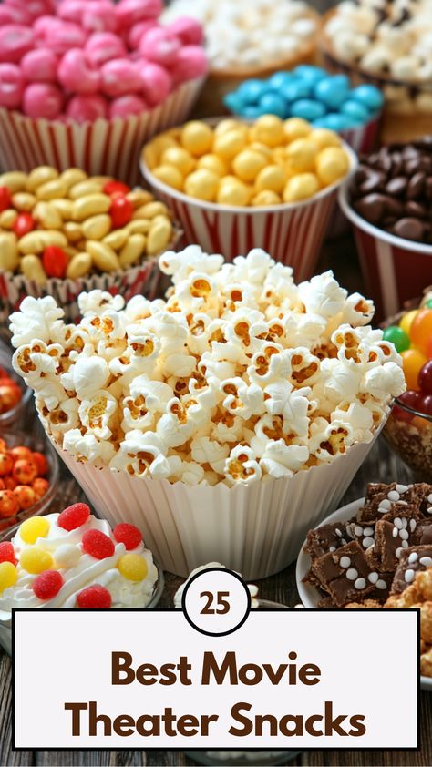 A variety of delicious movie theater snacks, including buttery popcorn, candy, and savory bites, perfect for enjoying during a movie. Movie Theater Snacks Aesthetic, Theatre Snacks, Snacks To Eat While Watching A Movie, Movie Snack Tray, Movie Night Snack Board For 2, Sneaking Snacks Into Movies Theater, Popcorn In Movie Theater, Movie Theater Snacks, Buttery Popcorn