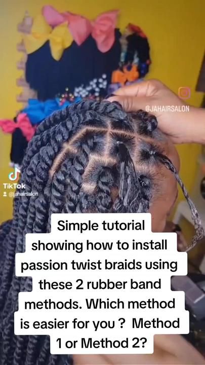 Rubber Band Twist Hairstyles, Rubber Band Passion Twist, Rubberband Method Box Braids, Passion Twist Rubber Band Method, Passion Twist Braids, Twist Braid Tutorial, Rubber Band Method, Box Braids Tutorial, Salon Simple