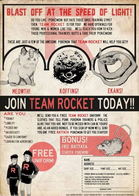 Team Rocket, my favorite evil corporation. Type Poster, Pokemon Poster, Gotta Catch Them All, Pokemon Pins, Pokemon Party, Pokémon Master, Pokemon Memes, Team Rocket, Retro Gamer