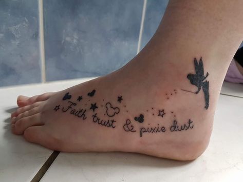 Disney Foot Tattoo, Michelle Tattoo, Disney Tattoos Unique, Disney Tattoos Quotes, Sister Tats, Tinkerbell Wallpaper, Small Sister Tattoos, Tiny Tattoos For Women, Simple Tattoos For Women